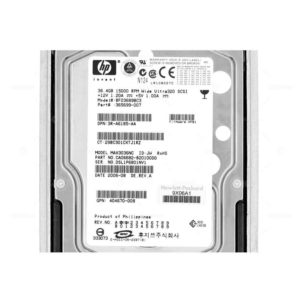 365699-007 HP HARD DRIVE 36.4GB 15K U320 SCSI 3.5 LFF HOT-SWAP 404670-008
